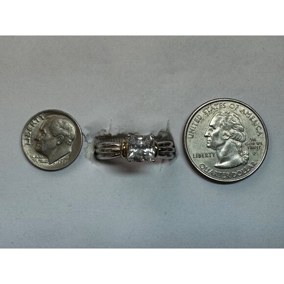 Estate Vermeil Sterling Silver CZ Statement Engagement Ring Size 10, 4.8g Vintag - Picture 6 of 8